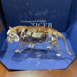 Swarovski SCS Gold and Clear Crystal Tiger Sculpture